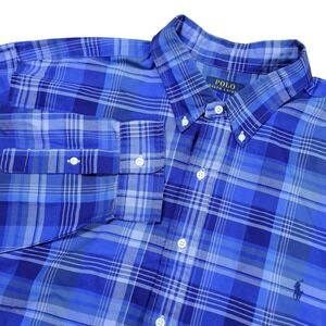 Polo Ralph Lauren Button Down Shirt Mens 3XLT Blue Plaid Cotton Long Sleeve Prep